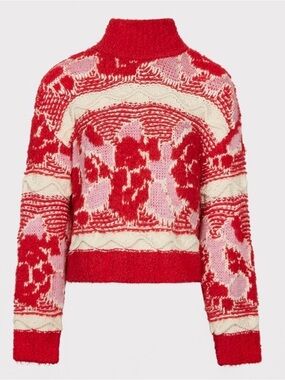 Zara Red and Cream Patterned Turtleneck Sweater